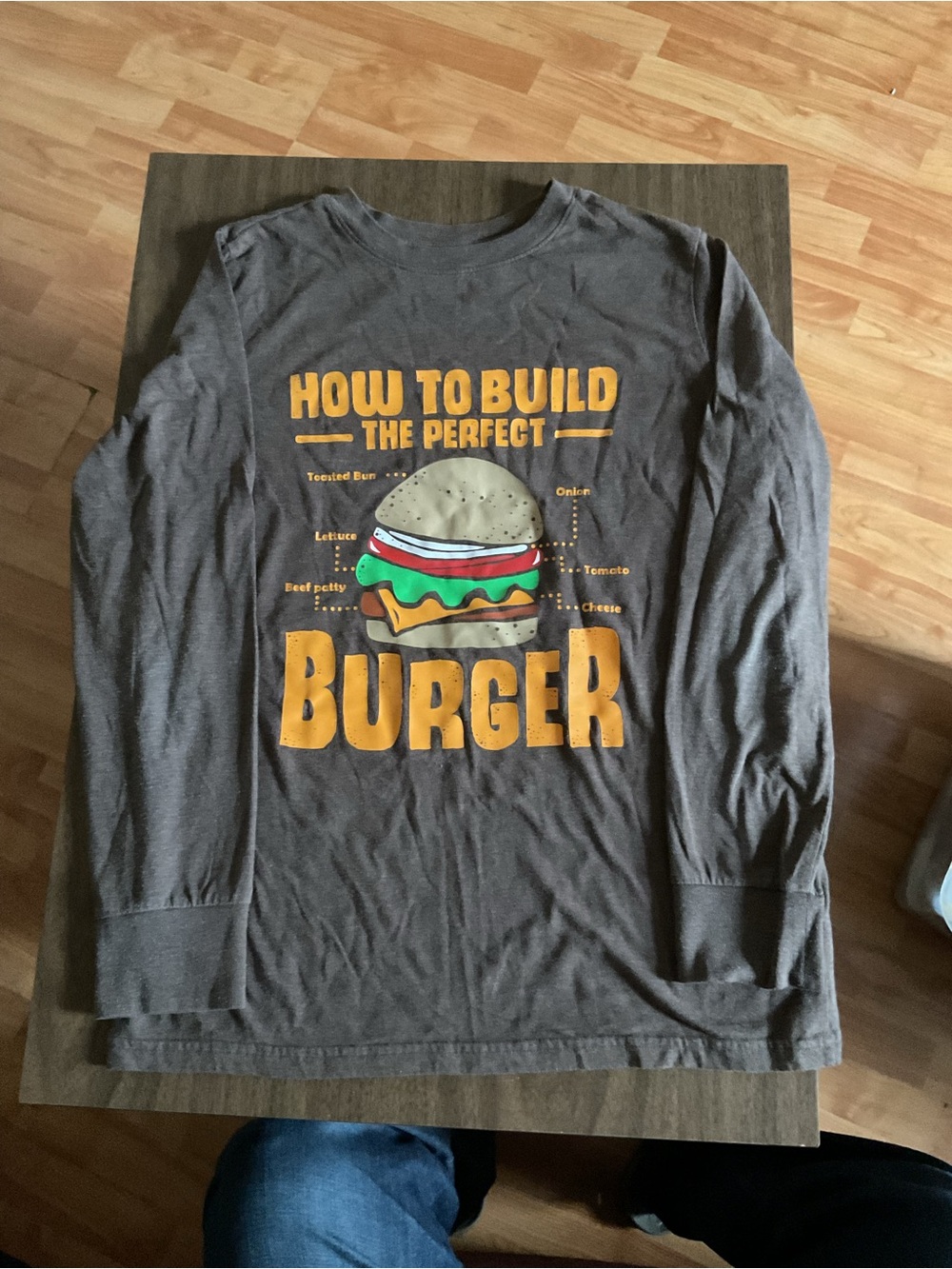 Cat & Jack XL 16 Brown Long Sleeve Tshirt with Hamburger graphic